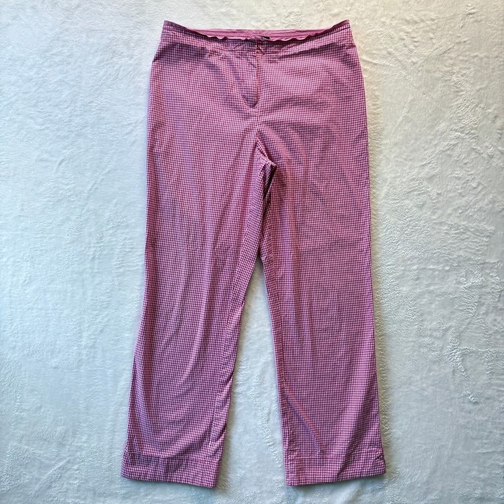 Talbots Gingham Pants Womens 10 Pink White Good Stretch Straight Leg Trousers